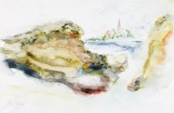 Scenery - View of the Monastery, 2008, watercolor on canvas, 40 x 60 cm
