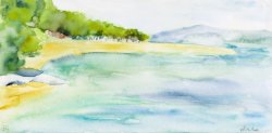 Bol on Brac Island - Paradise Beach II, 2004, watercolor on canvas, 30 x 60 cm