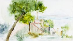 Mill, 2009, watercolor on canvas, 40 x 70 cm