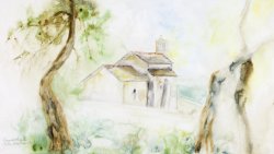 John's Chapel, 2009, watercolor on canvas, 40 x 70 cm