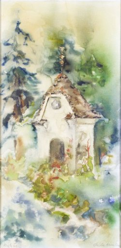 Areh Chapel, 2003, watercolor on canvas, 30 x 60 cm