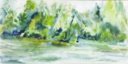 View of the Island, 2004, watercolor on canvas, 30 x 60 cm