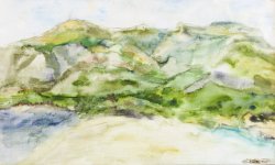 View of Mount Vidova gora, 2002, watercolor on canvas mounted on wooden panels, 30 x 50 cm