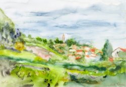 Bol IV - Landscape, 2004, watercolor on canvas mounted on cardboard, 35 x 50 cm