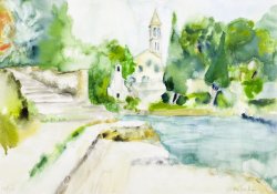 Bol V - Monastery, 2004, watercolor on canvas mounted on cardboard, 35 x 50 cm