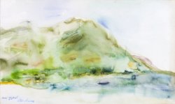 Landscape, 2002, watercolor on canvas mounted on wooden panels, 30 x 50 cm